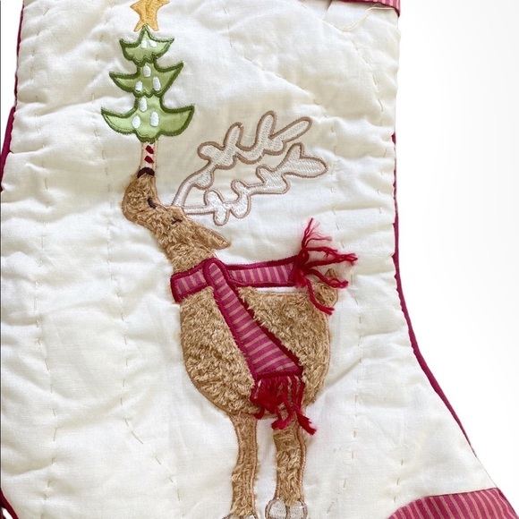 Reindeer Quilted & Embroidered Christmas Jingle Bells Stockings (2) - Picture 5 of 6